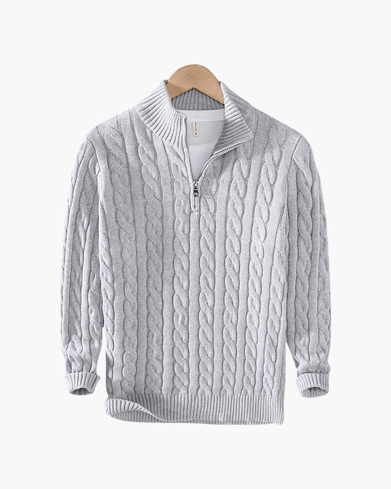 Sweter w splot kabelkowy z zamkiem dla mężczyzn