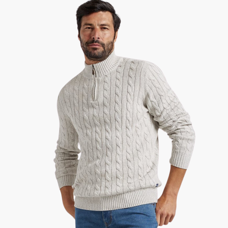 Sweter w splot kabelkowy z zamkiem dla mężczyzn