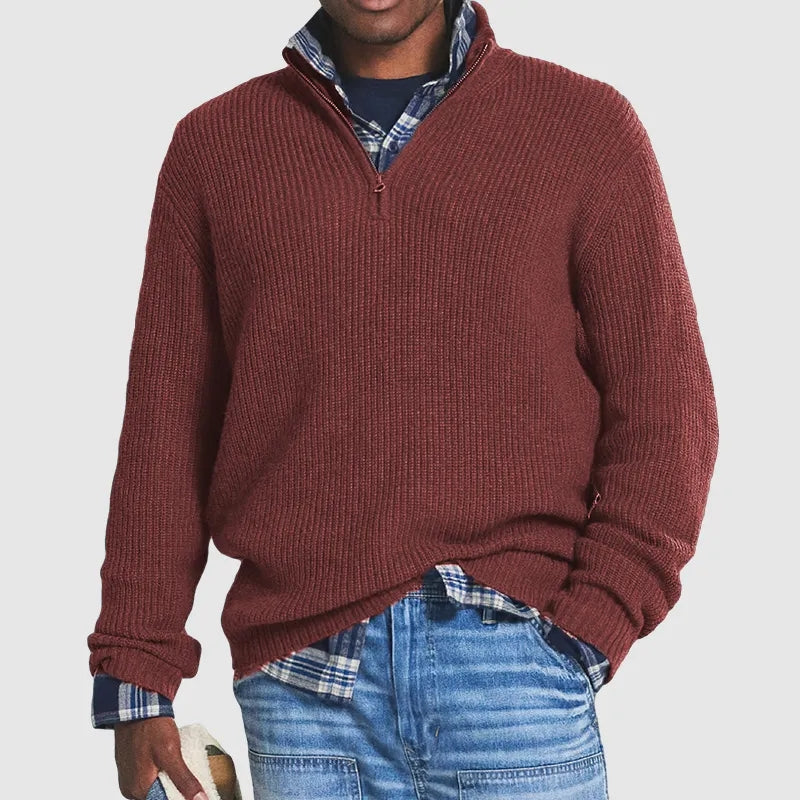 Sweter męski z dzianiny z zamkiem błyskawicznym o kroju slim fit
