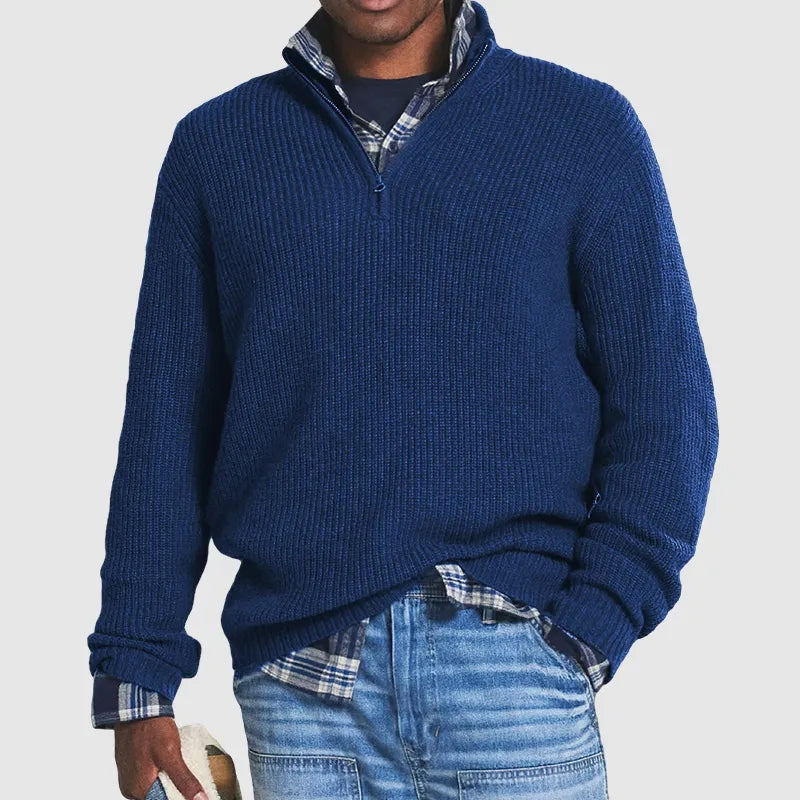 Sweter męski z dzianiny z zamkiem błyskawicznym o kroju slim fit