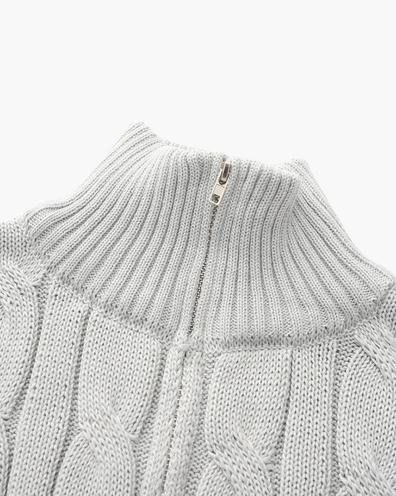 Sweter w splot kabelkowy z zamkiem dla mężczyzn