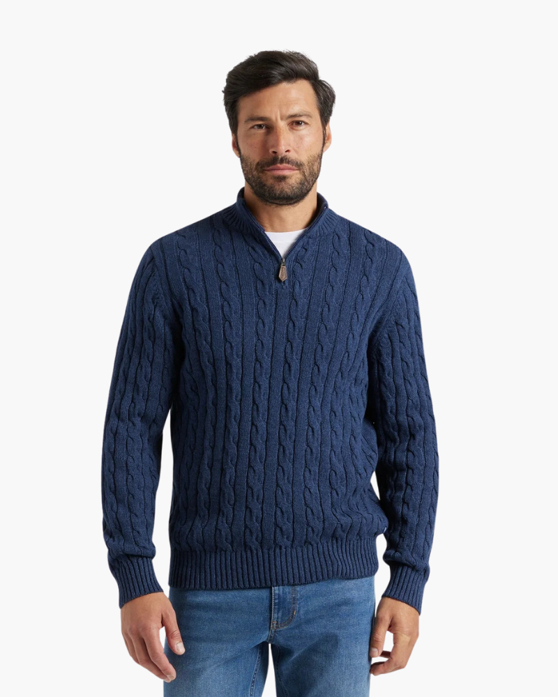 Sweter w splot kabelkowy z zamkiem dla mężczyzn