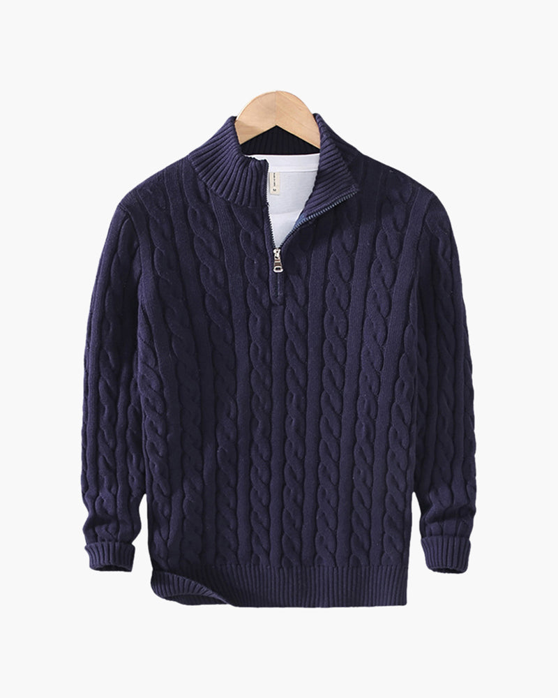 Sweter w splot kabelkowy z zamkiem dla mężczyzn