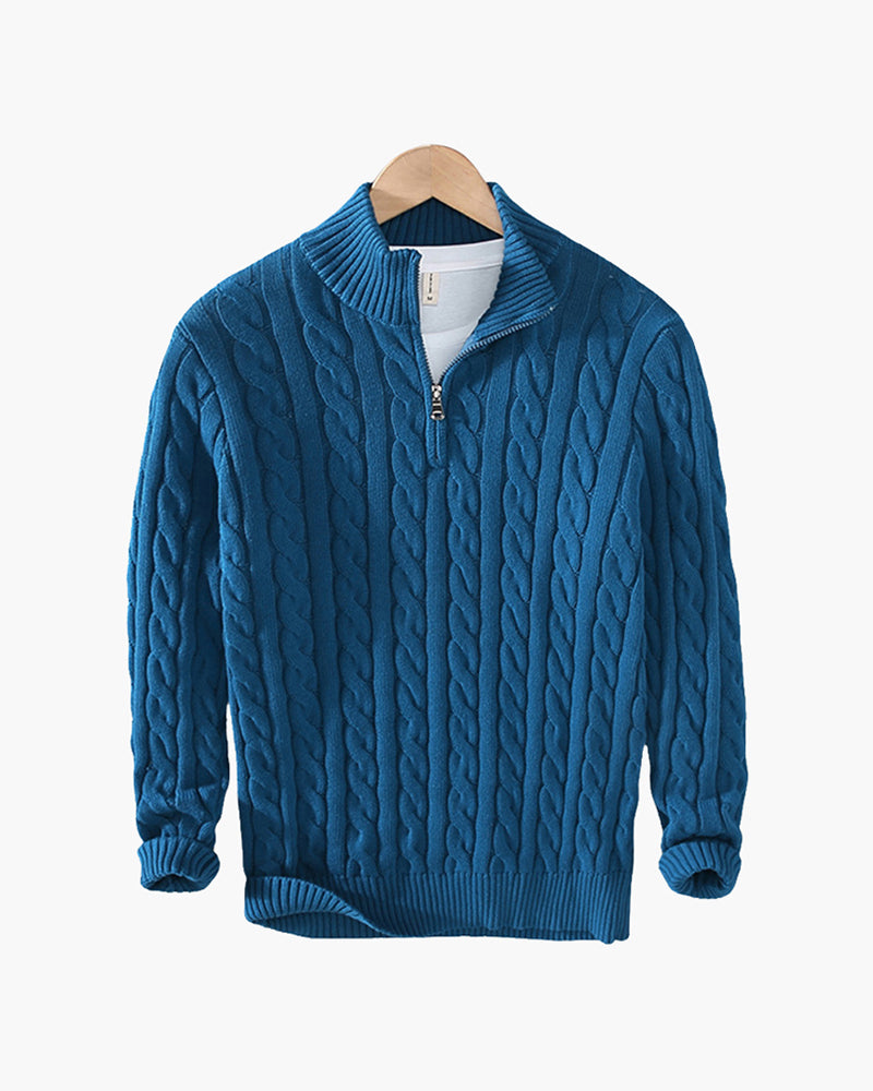 Sweter w splot kabelkowy z zamkiem dla mężczyzn