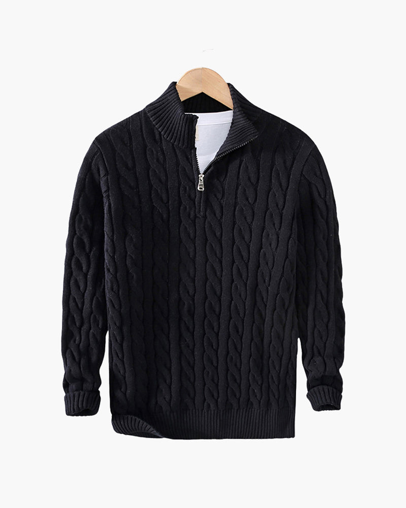 Sweter w splot kabelkowy z zamkiem dla mężczyzn