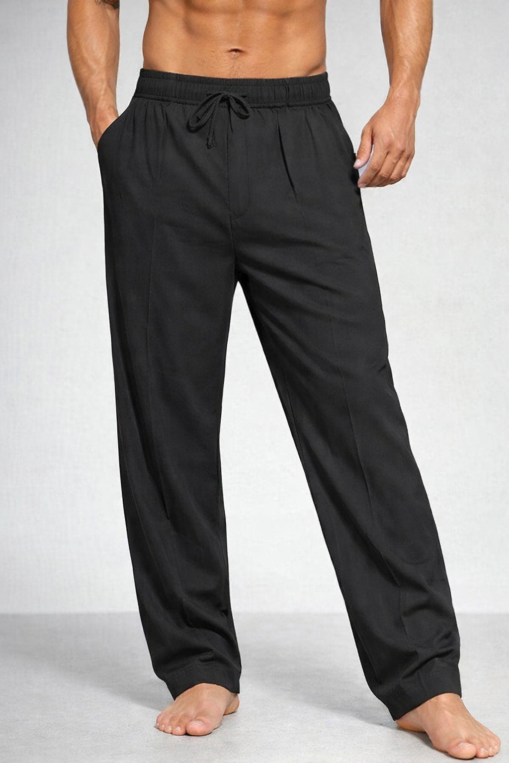 Spodnie bawełniane lniane ze ściągaczem, luźne, męskie