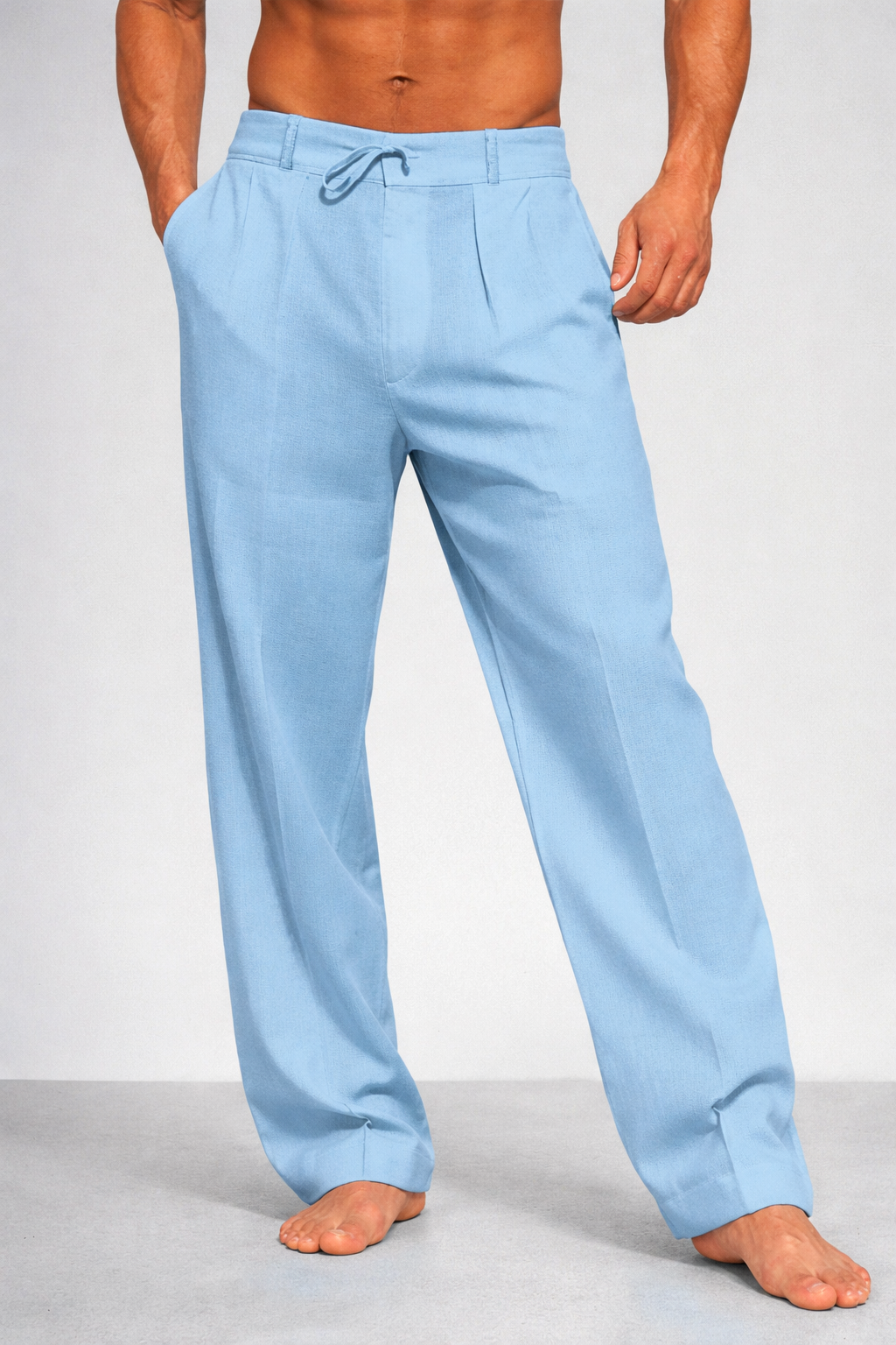 Spodnie bawełniane lniane ze ściągaczem, luźne, męskie