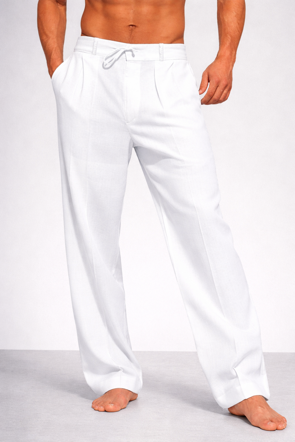 Spodnie bawełniane lniane ze ściągaczem, luźne, męskie