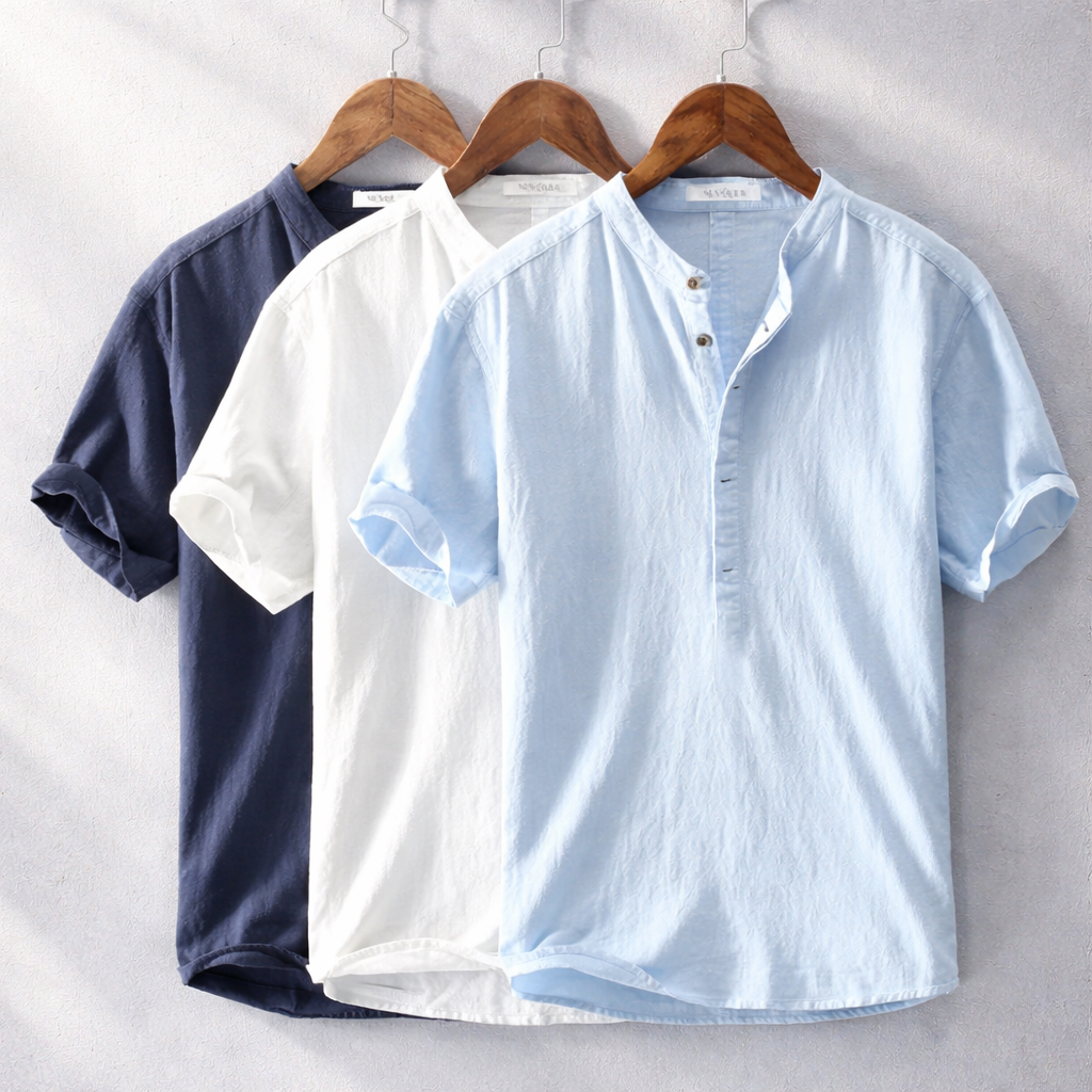 Bawełniana koszulka typu henley o luźnym kroju dla mężczyzn