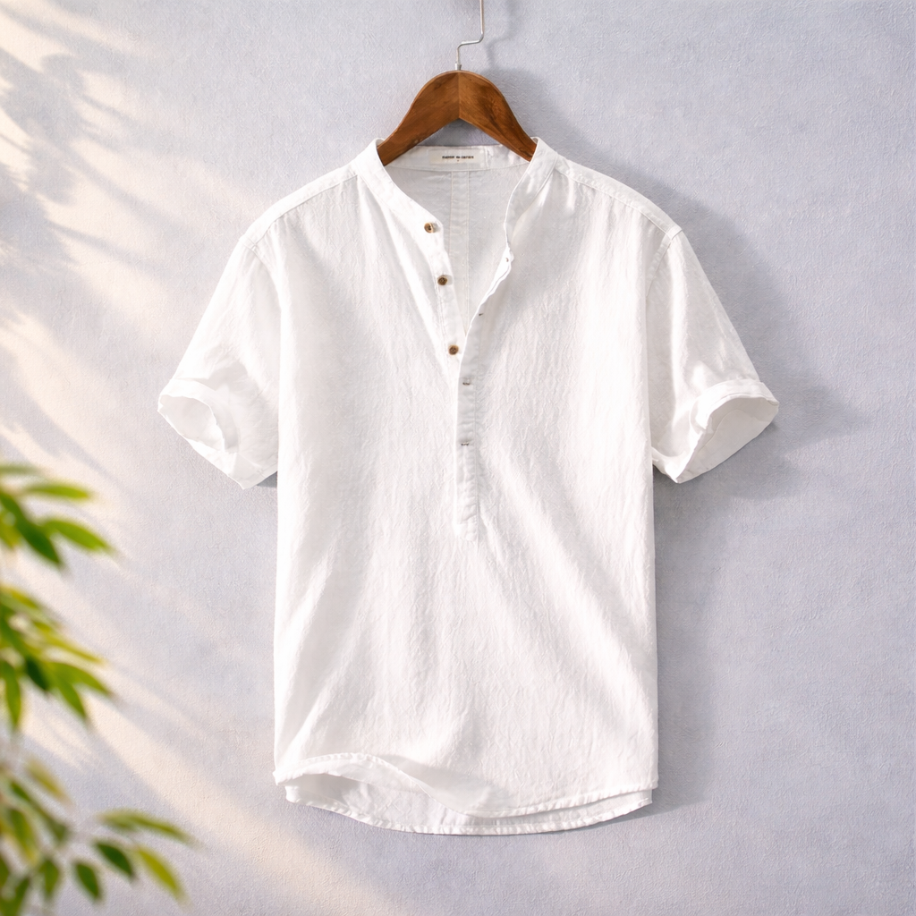 Bawełniana koszulka typu henley o luźnym kroju dla mężczyzn