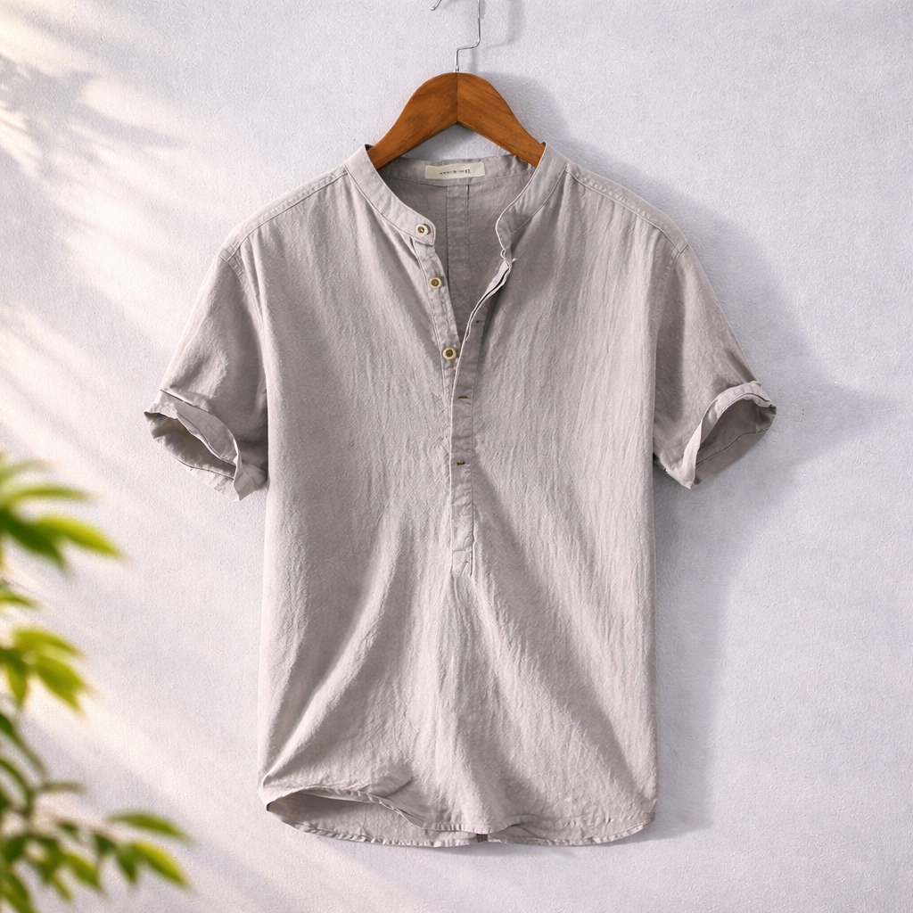 Bawełniana koszulka typu henley o luźnym kroju dla mężczyzn