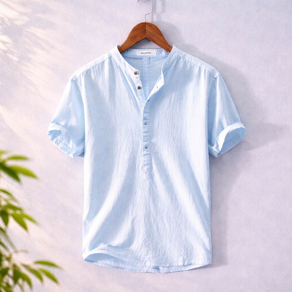 Bawełniana koszulka typu henley o luźnym kroju dla mężczyzn