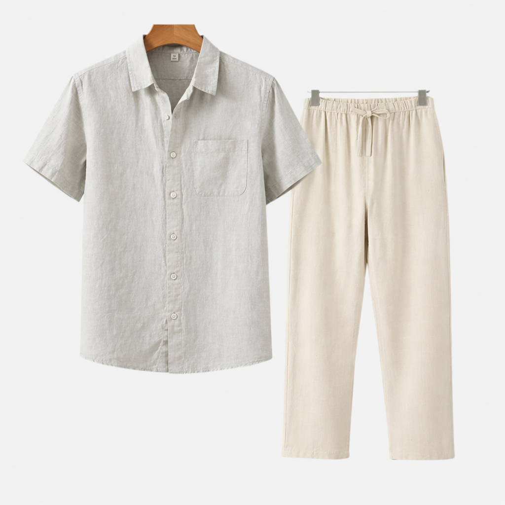 Koszula bawełniana, spodnie lniane, zestaw dla mężczyzn
