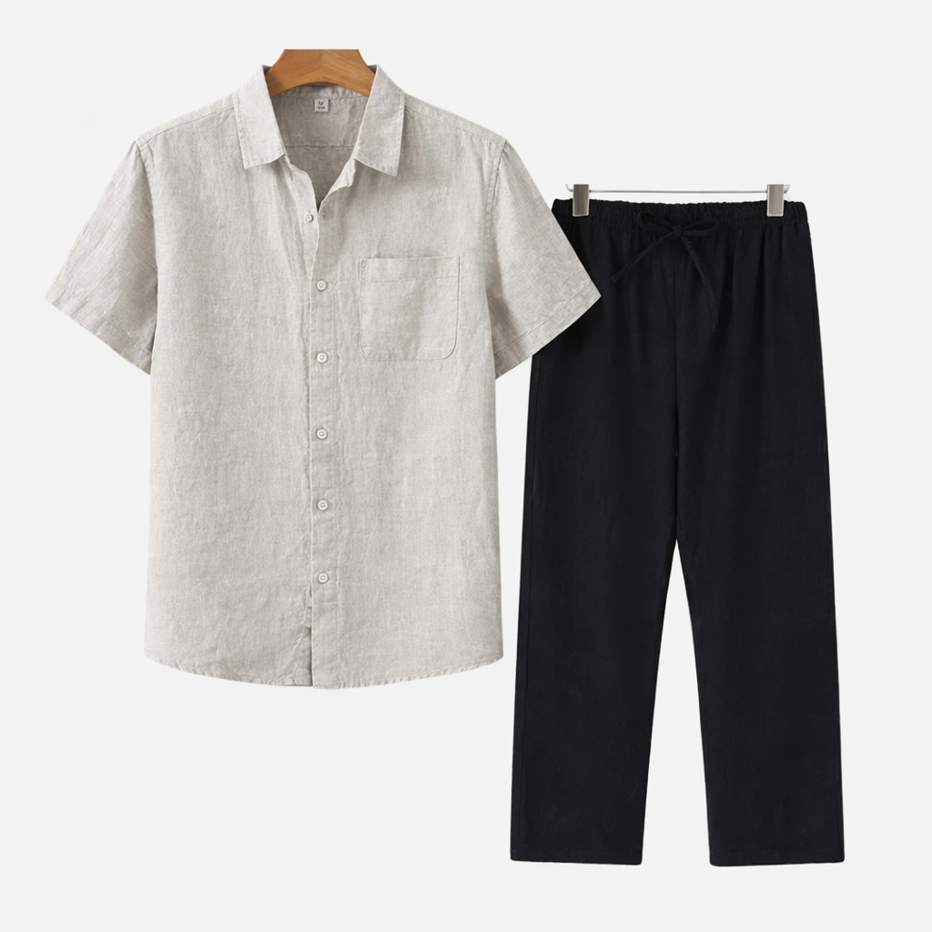 Koszula bawełniana, spodnie lniane, zestaw dla mężczyzn