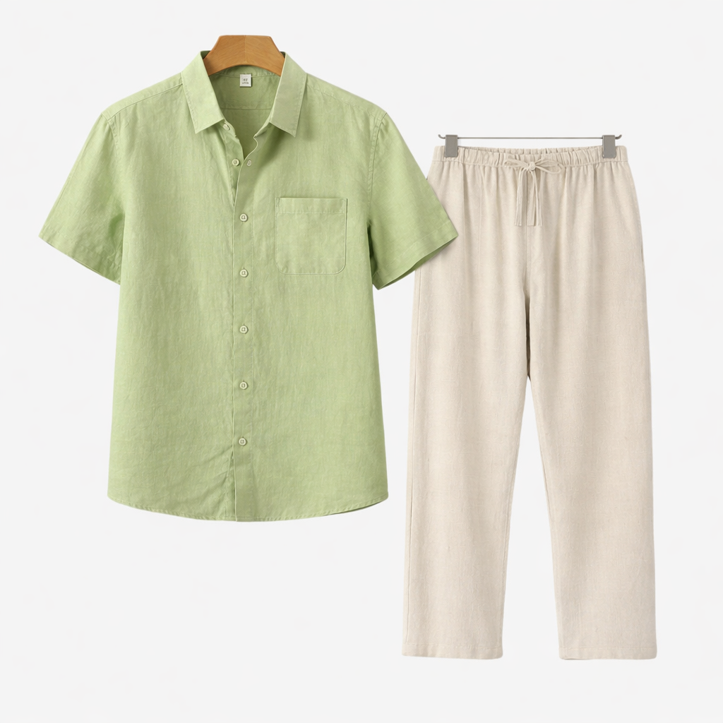 Koszula bawełniana, spodnie lniane, zestaw dla mężczyzn