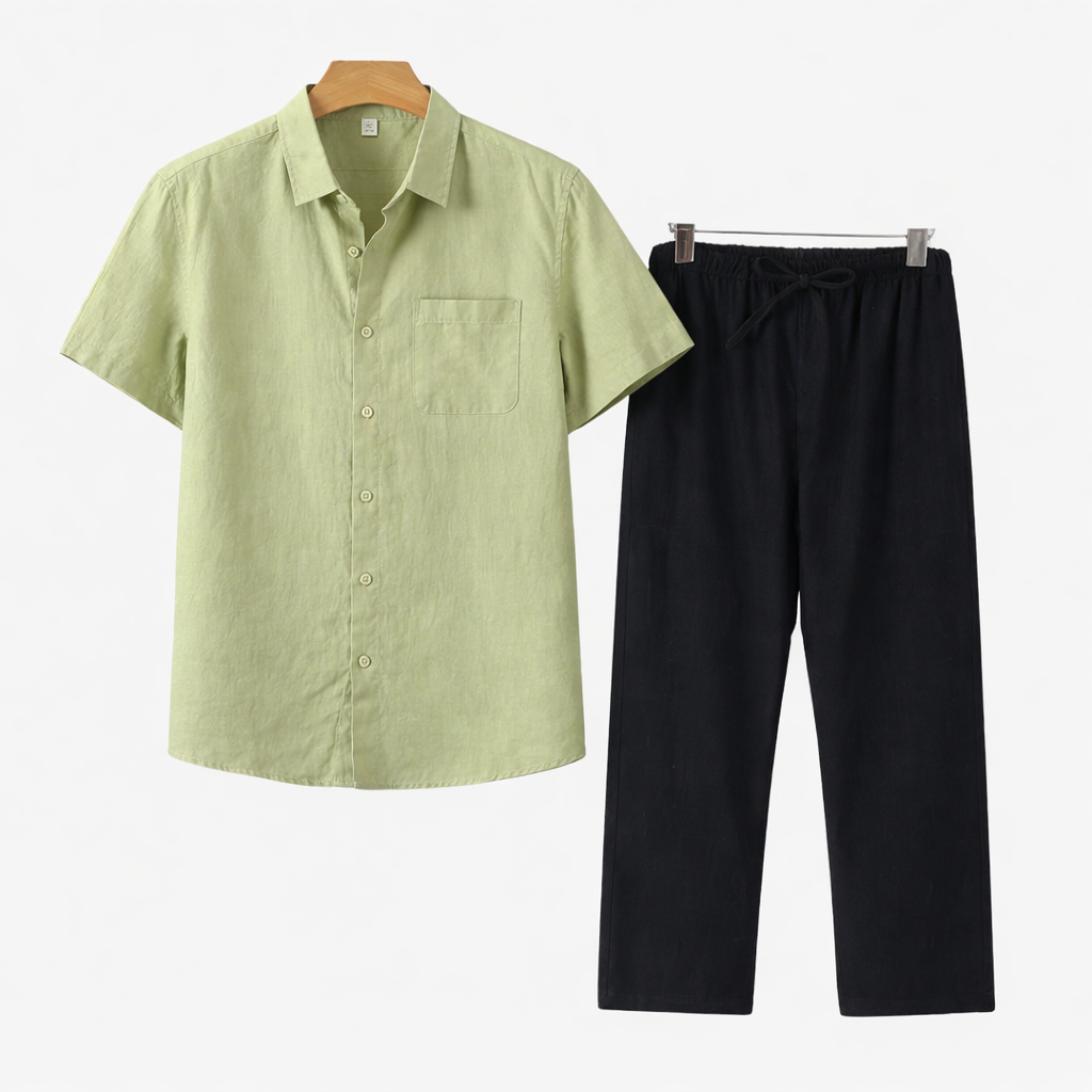 Koszula bawełniana, spodnie lniane, zestaw dla mężczyzn