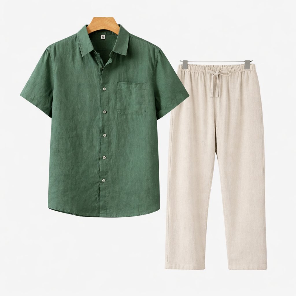 Koszula bawełniana, spodnie lniane, zestaw dla mężczyzn