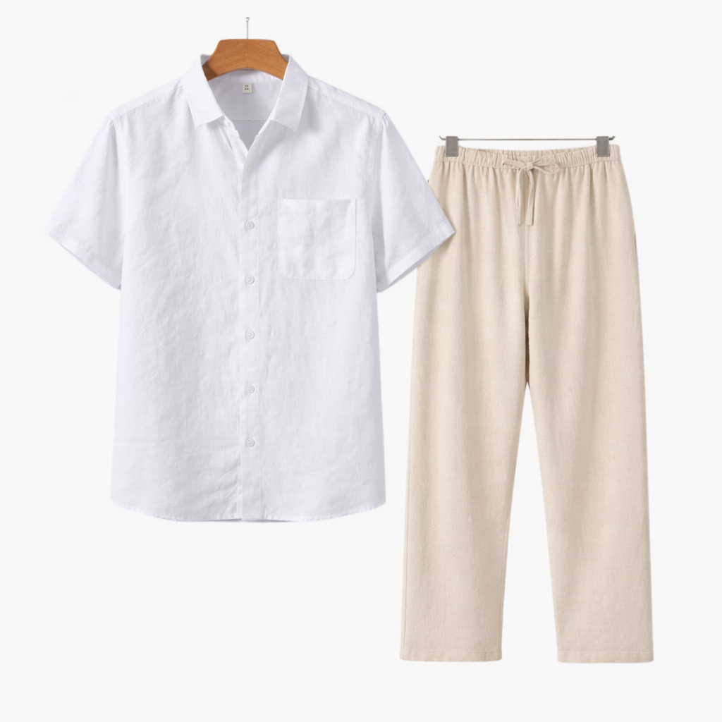 Koszula bawełniana, spodnie lniane, zestaw dla mężczyzn