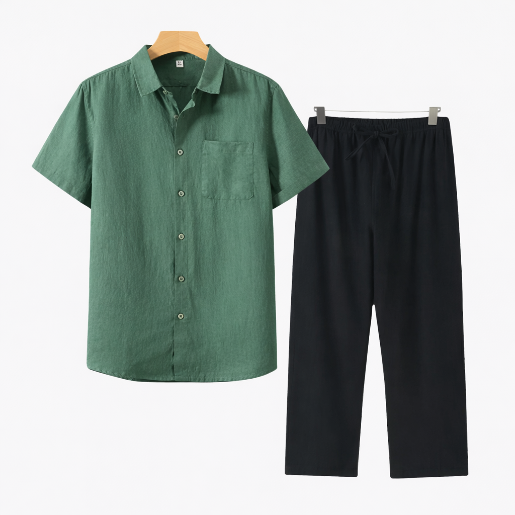 Koszula bawełniana, spodnie lniane, zestaw dla mężczyzn