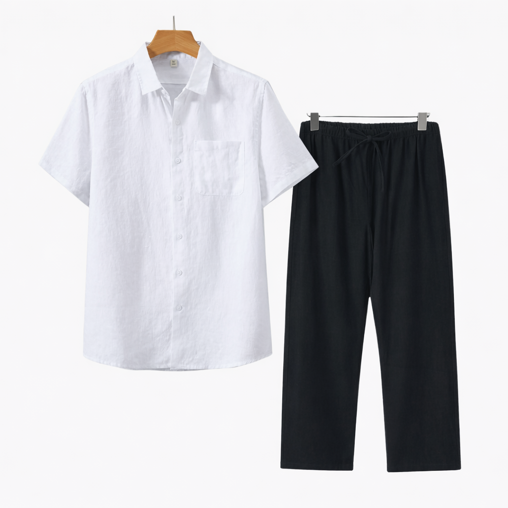 Koszula bawełniana, spodnie lniane, zestaw dla mężczyzn