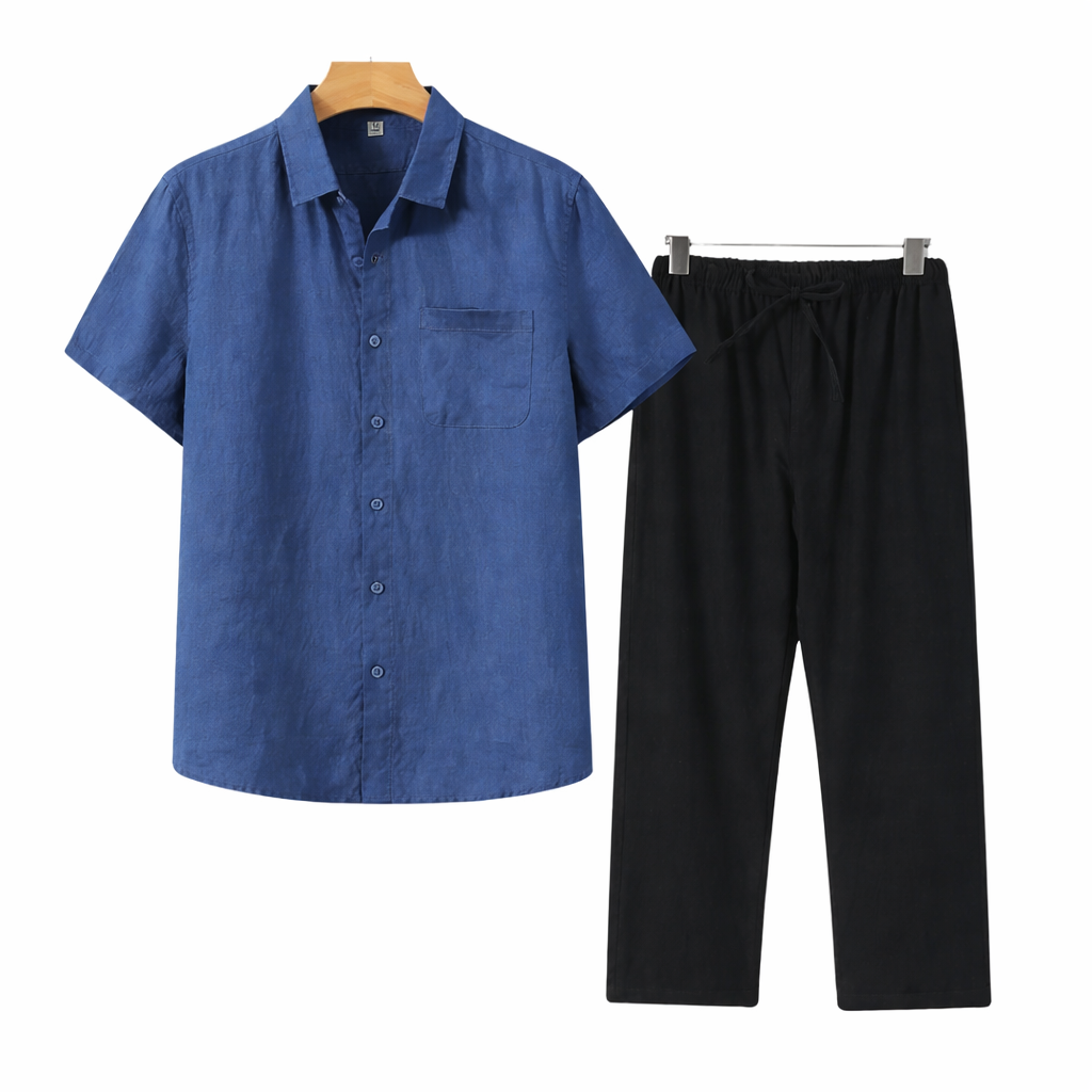 Koszula bawełniana, spodnie lniane, zestaw dla mężczyzn