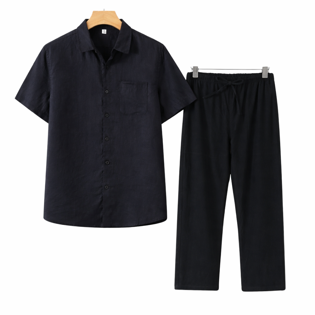 Koszula bawełniana, spodnie lniane, zestaw dla mężczyzn