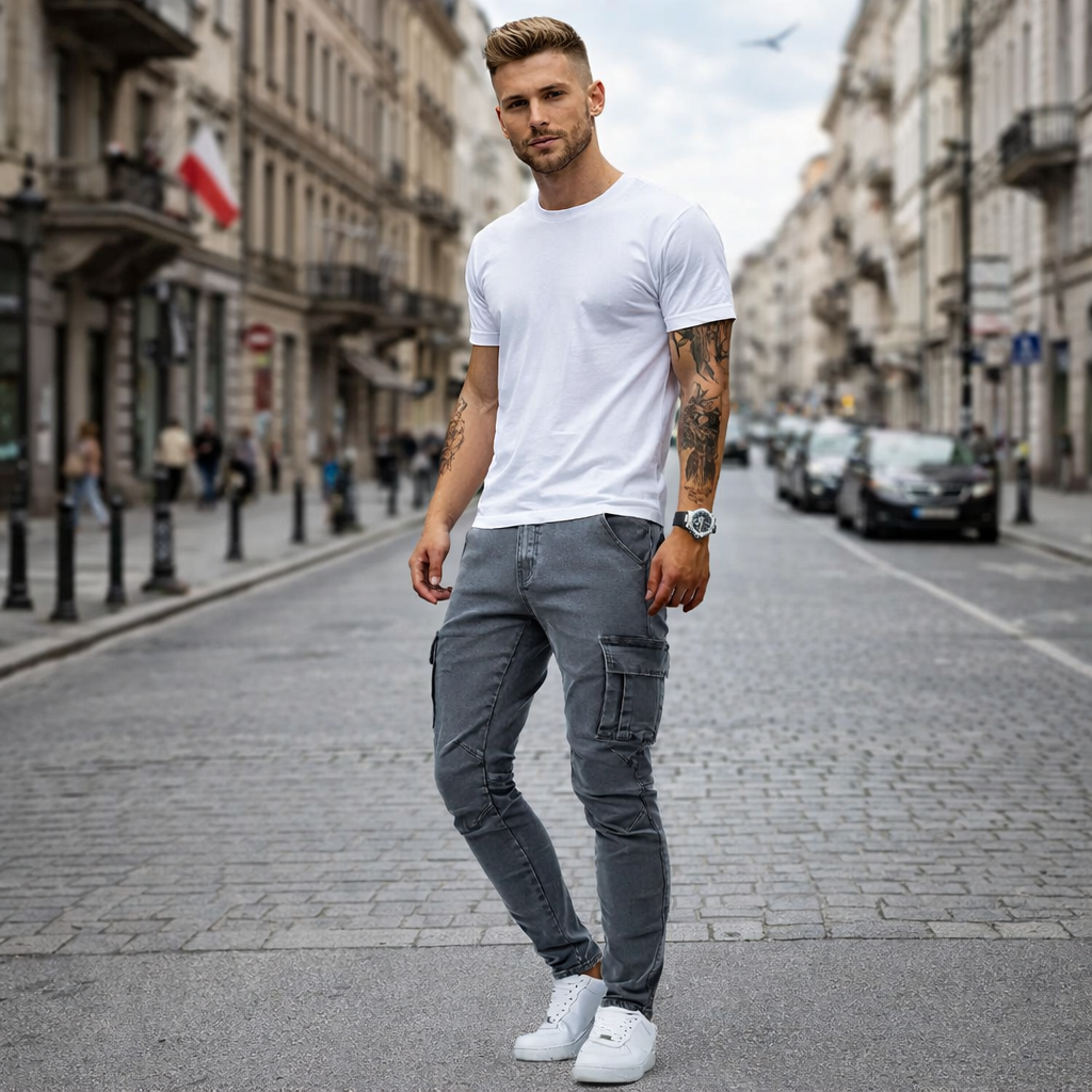 Dżinsowe Spodnie Cargo Slim Fit Mężczyźni