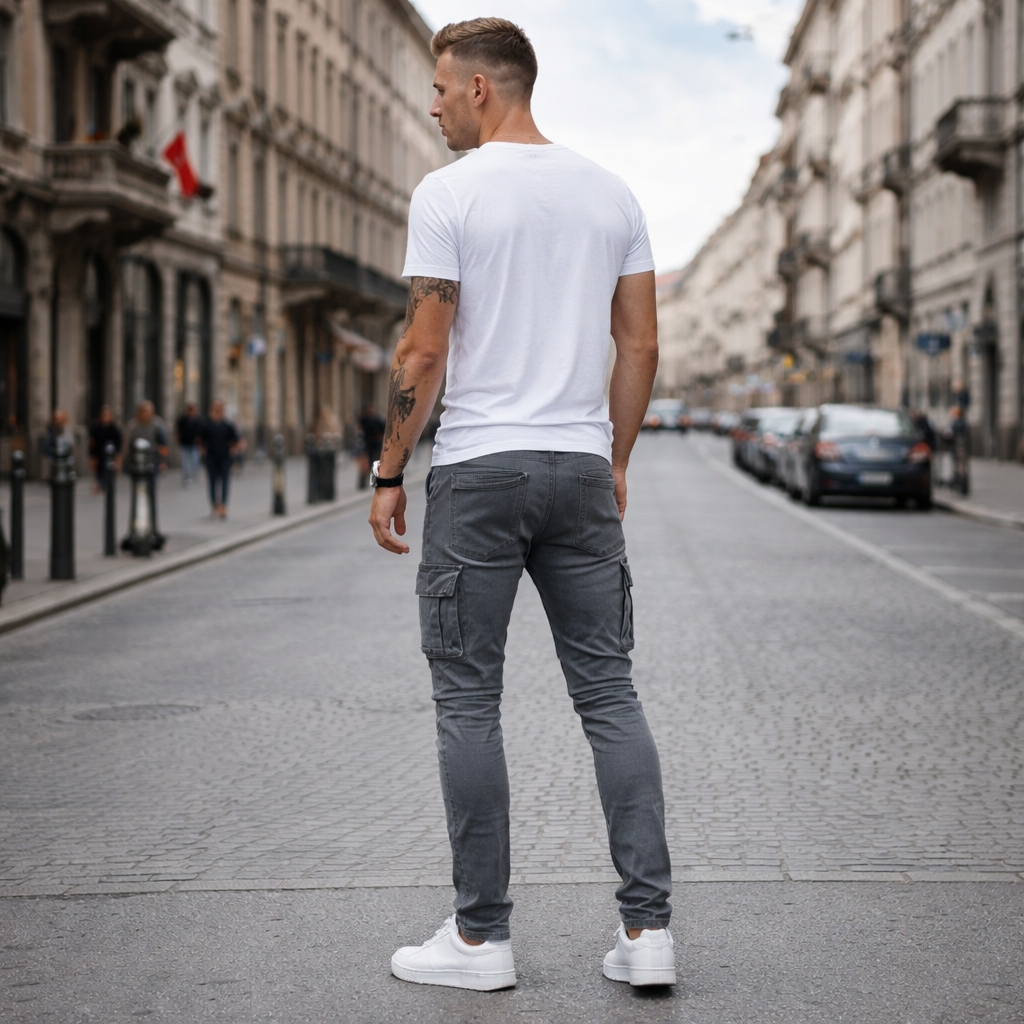 Dżinsowe Spodnie Cargo Slim Fit Mężczyźni