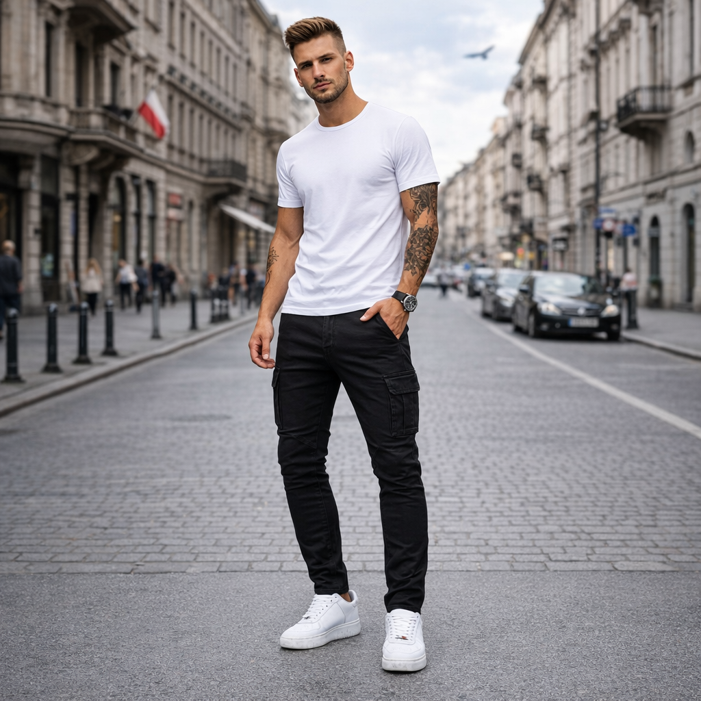 Dżinsowe Spodnie Cargo Slim Fit Mężczyźni