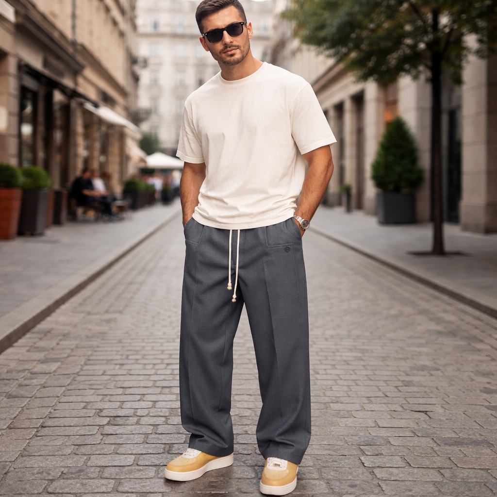 Spodnie z teksturowanym sznurkiem, luźny krój, męskie