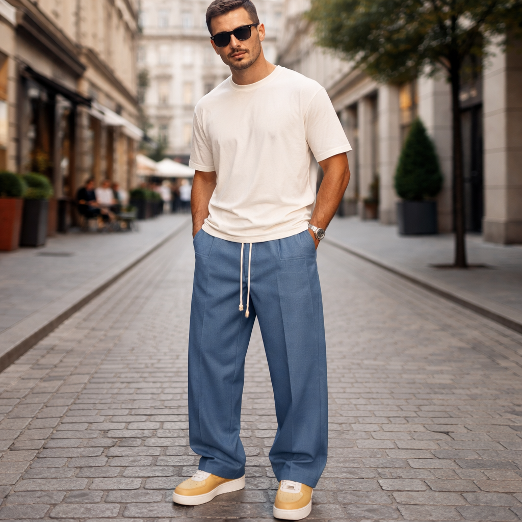 Spodnie z teksturowanym sznurkiem, luźny krój, męskie