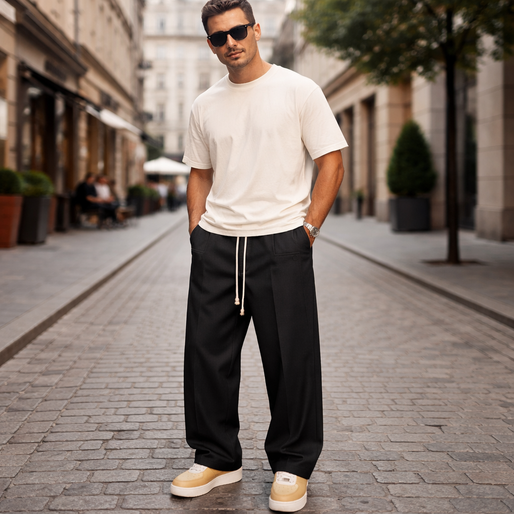 Spodnie z teksturowanym sznurkiem, luźny krój, męskie