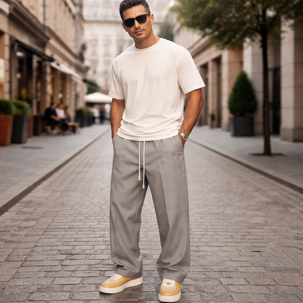 Spodnie z teksturowanym sznurkiem, luźny krój, męskie