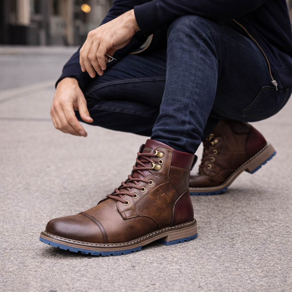 Męskie botki za kostkę z sznurowaniem z sztucznej skóry