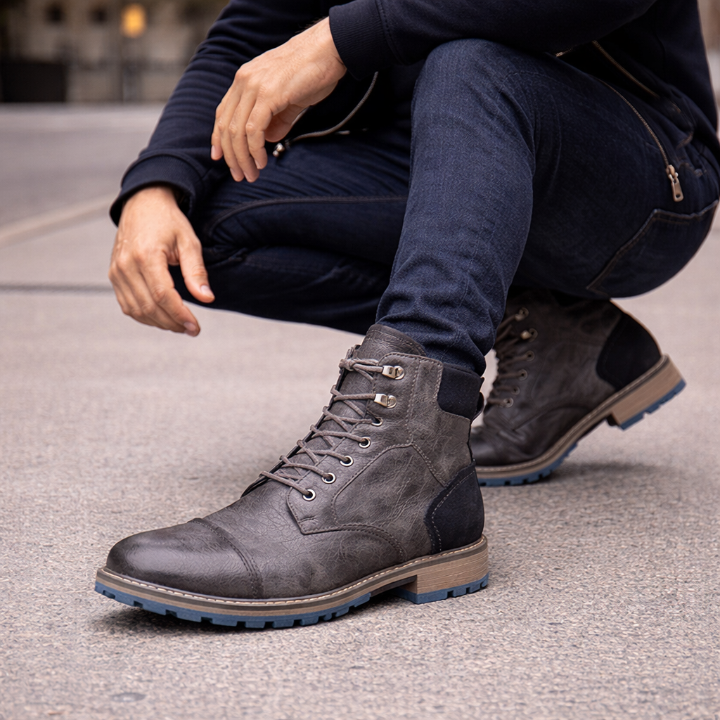 Męskie botki za kostkę z sznurowaniem z sztucznej skóry