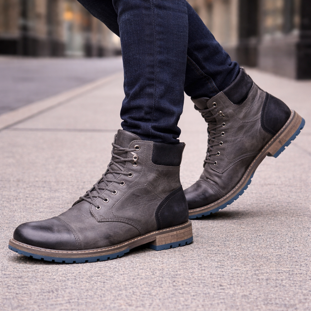 Męskie botki za kostkę z sznurowaniem z sztucznej skóry