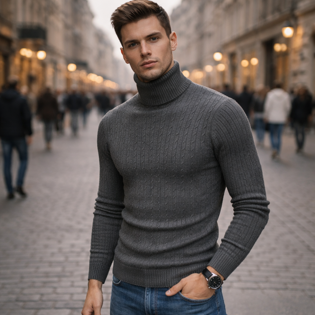 Sweter z golfem lub ściągaczem, dopasowany krój