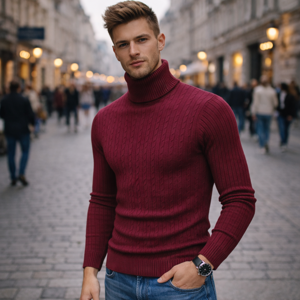 Sweter z golfem lub ściągaczem, dopasowany krój