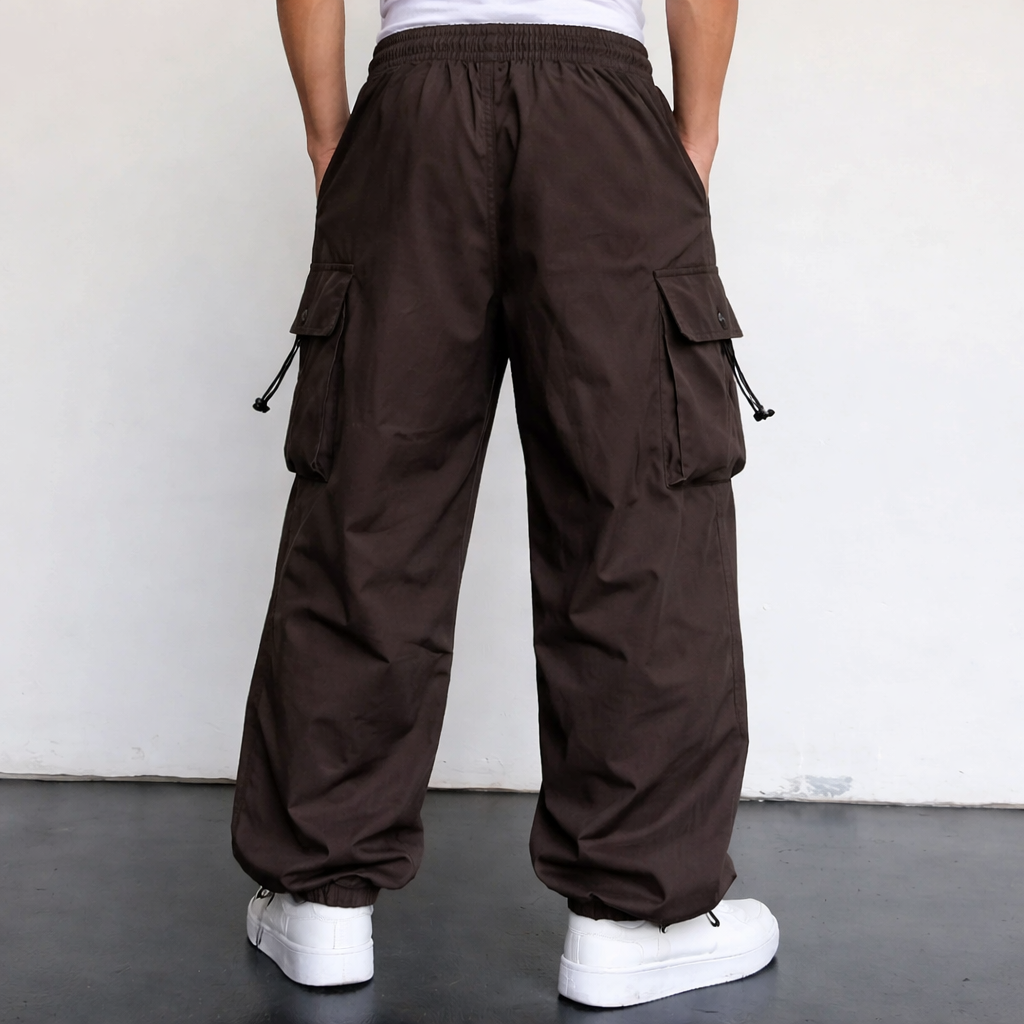 Bawełnowe Spodnie Cargo Szerokie Nogi Luźny Krój