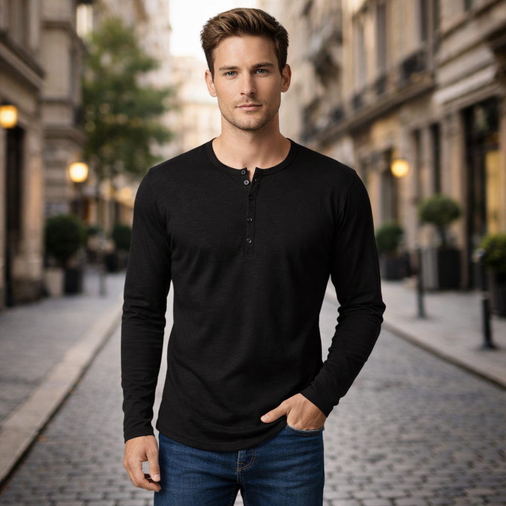 Bawełniana koszulka Henley o dopasowanym kroju