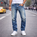 Męskie dżinsy slim fit z efektem postarzenia i sprania