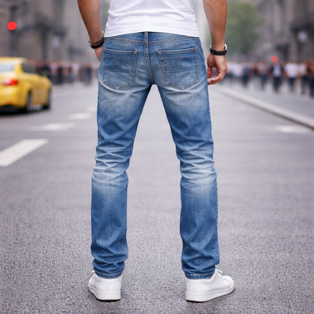 Męskie dżinsy slim fit z efektem postarzenia i sprania