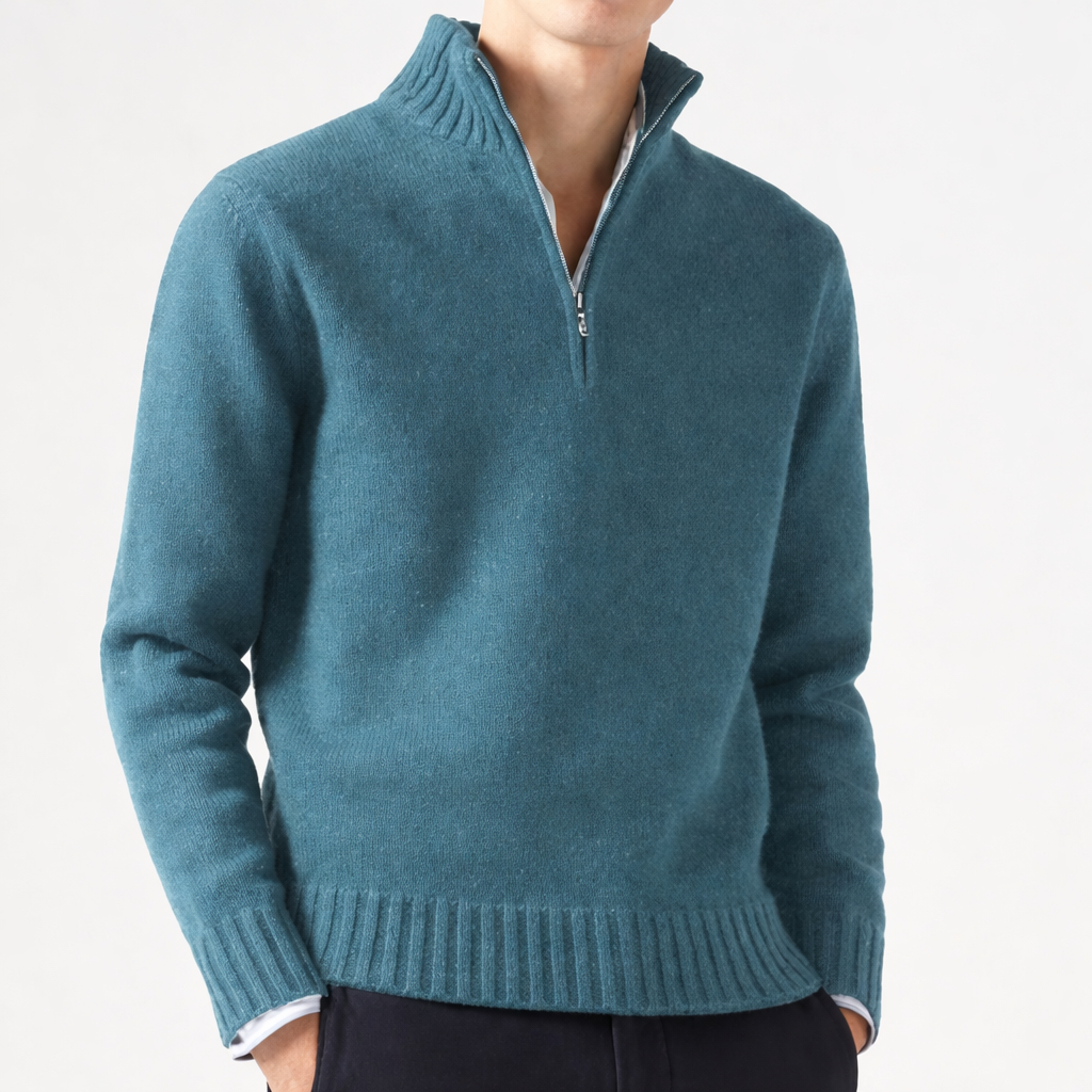 Sweter Teal z dzianiny z zamkiem błyskawicznym, regularny krój dla mężczyzn