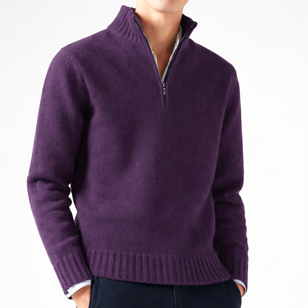 Sweter Teal z dzianiny z zamkiem błyskawicznym, regularny krój dla mężczyzn