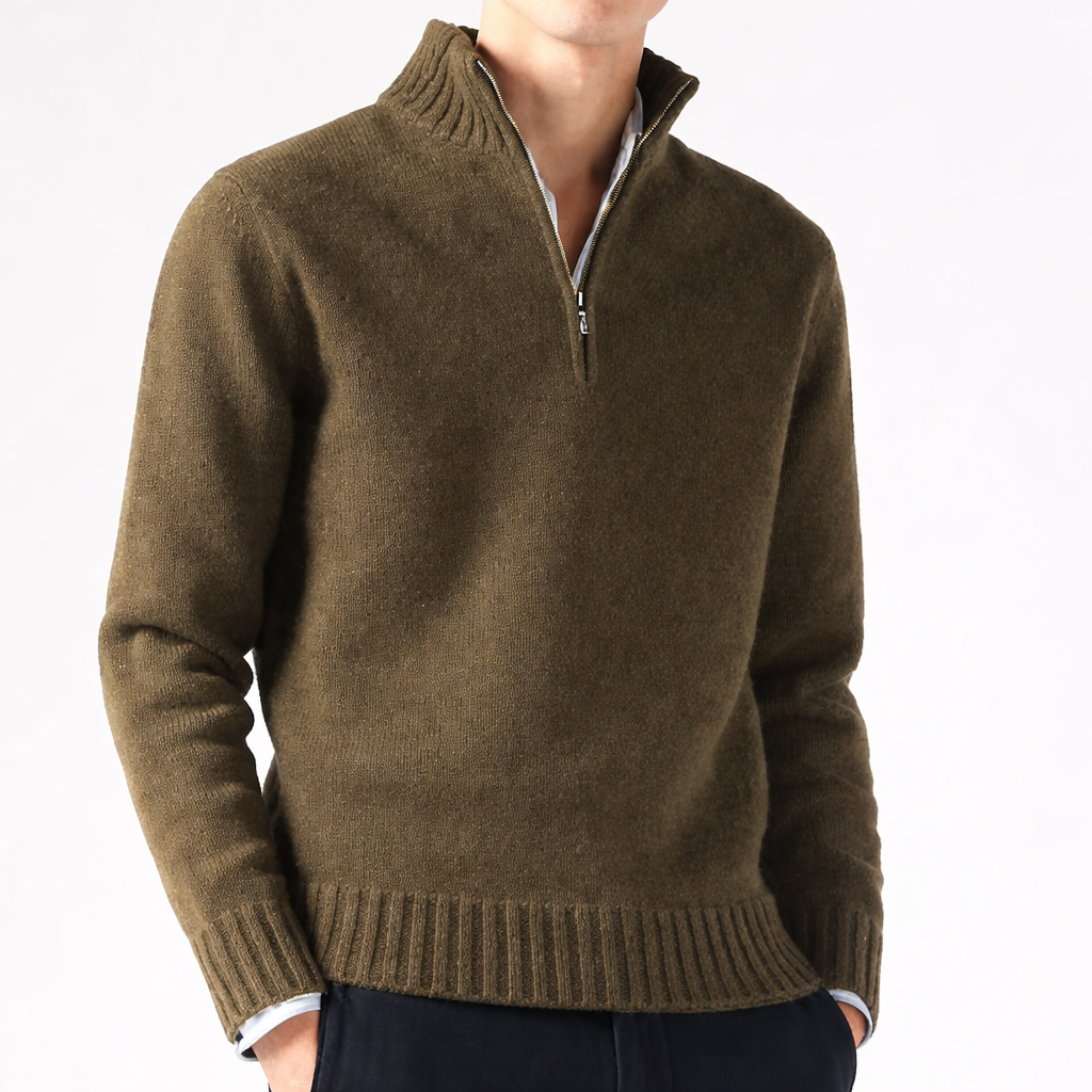 Sweter Teal z dzianiny z zamkiem błyskawicznym, regularny krój dla mężczyzn