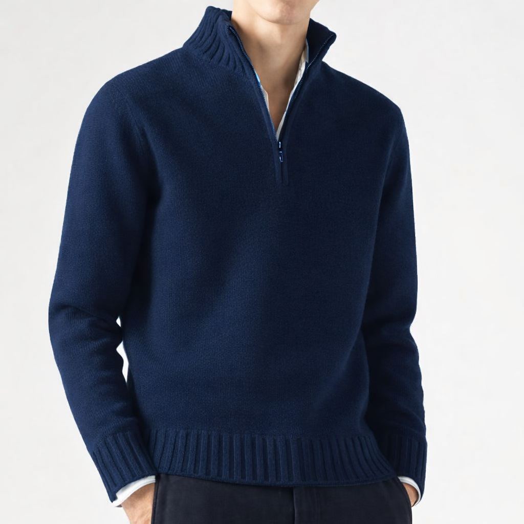 Sweter Teal z dzianiny z zamkiem błyskawicznym, regularny krój dla mężczyzn
