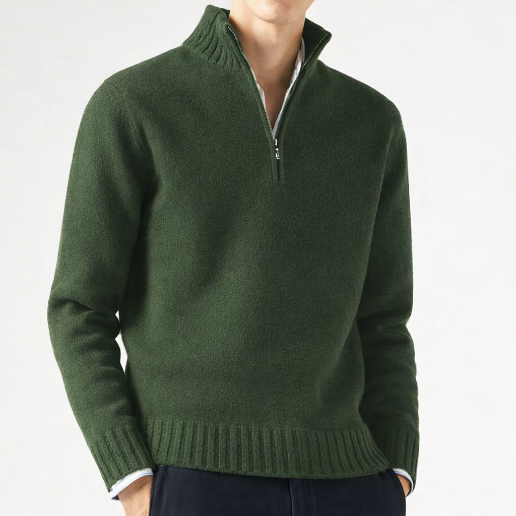 Sweter Teal z dzianiny z zamkiem błyskawicznym, regularny krój dla mężczyzn