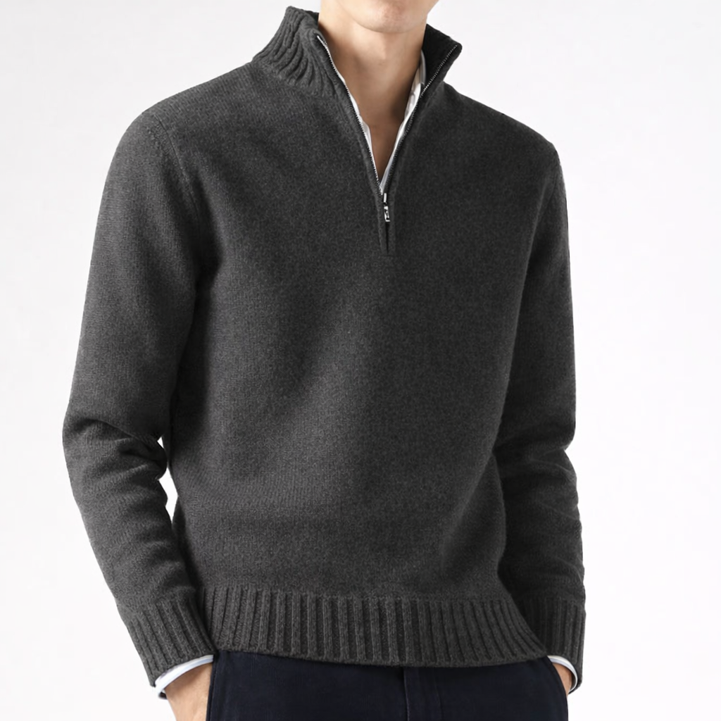 Sweter Teal z dzianiny z zamkiem błyskawicznym, regularny krój dla mężczyzn