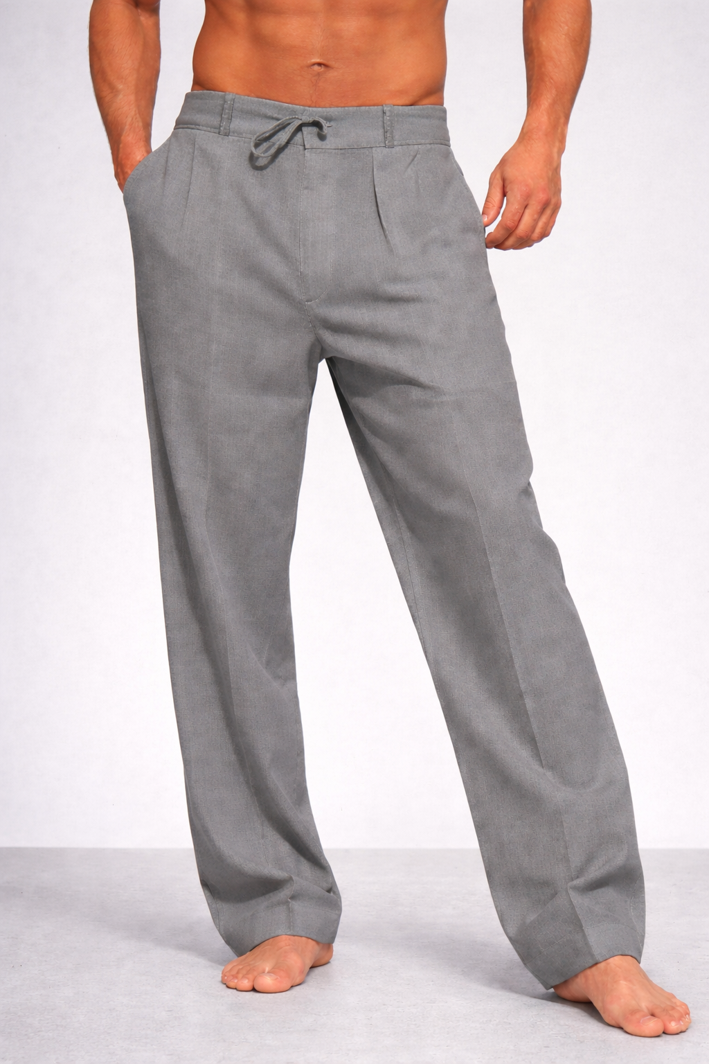Spodnie bawełniane lniane ze ściągaczem, luźne, męskie
