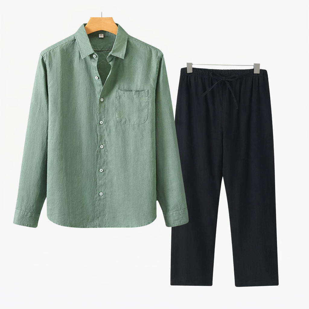 Koszula bawełniana, spodnie lniane, zestaw dla mężczyzn